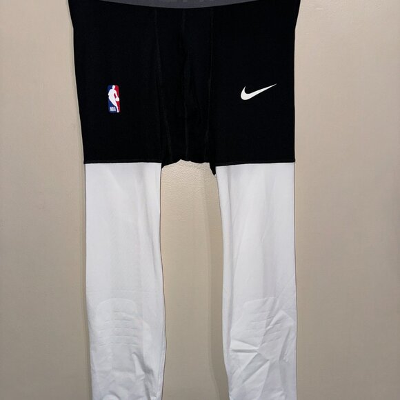 Nike Pro NBA Team Issue Compression 3/4 Tights Black White Men AT9764-011 - Picture 2 of 11